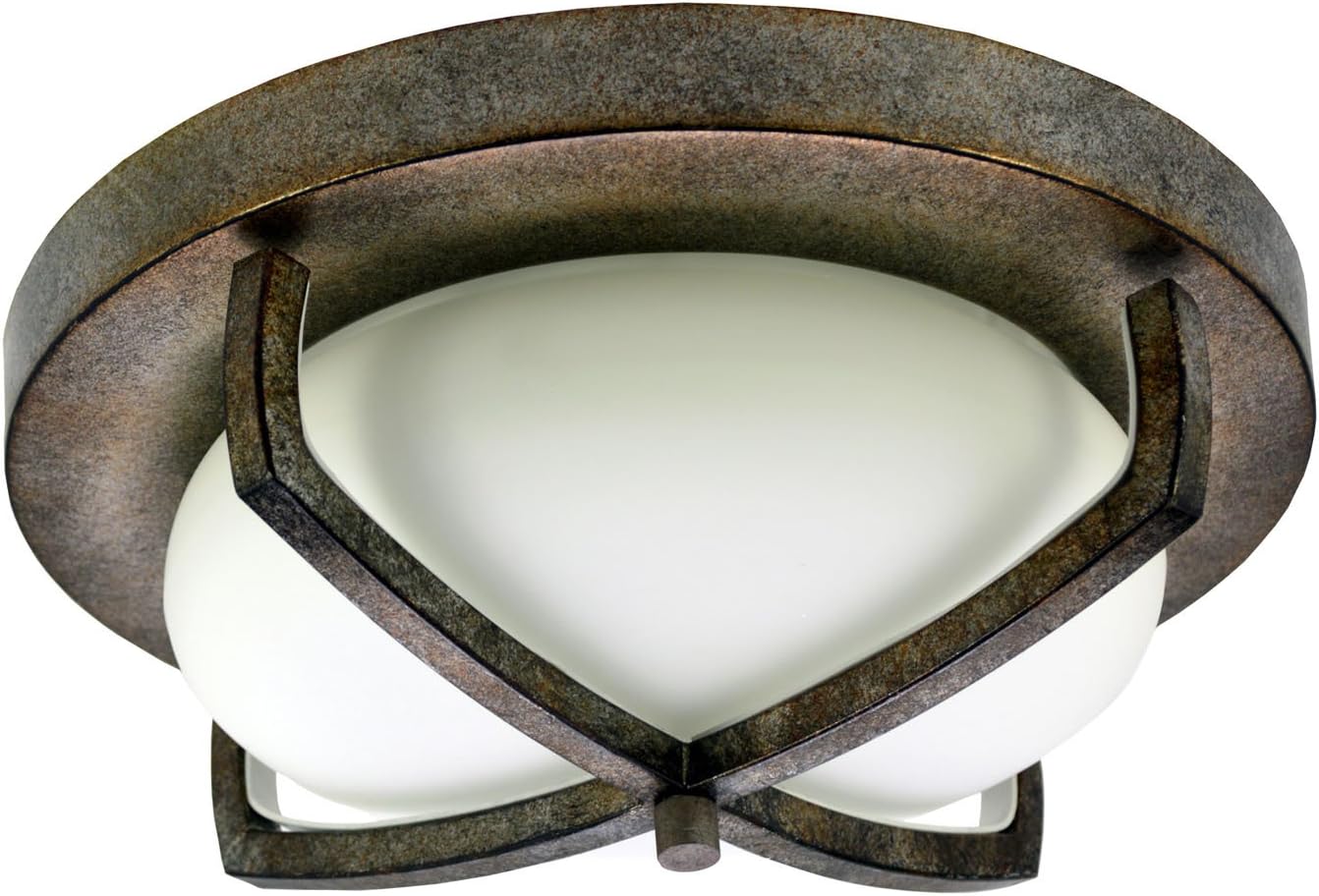 6162 Industrial Chic Flush Mount Ceiling Light, Burnished Bronze with Opal Glass Globe, 12"L x 12"W x 4.5"H