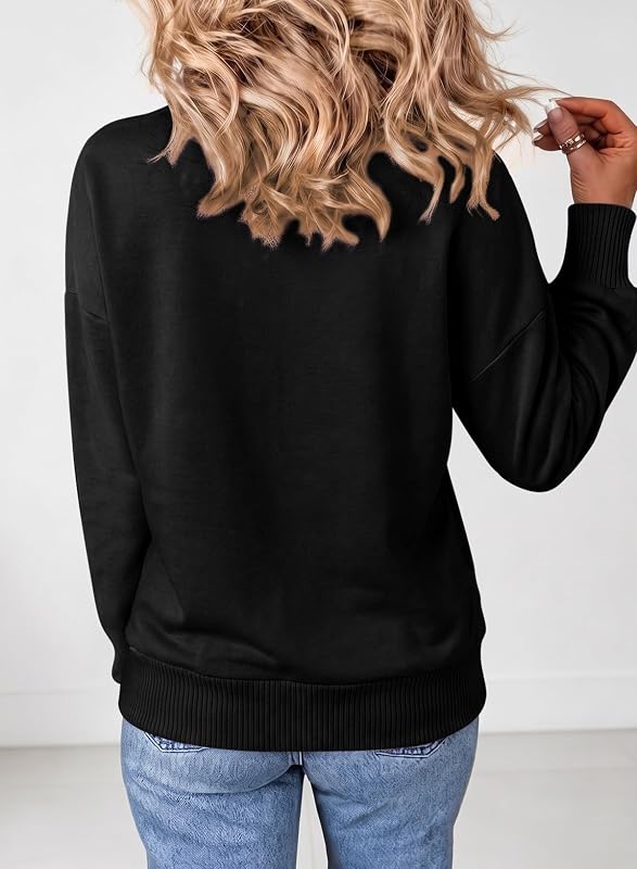 SHEWIN Womens Sweatshirts Quarter Lightweight 1/4 Half Zip Pullovers Zipper Long Sleeves Tops Cotton Casual Fall Hoodies with Pockets Sweaters 2026 Winter Outfits Black Medium image 3