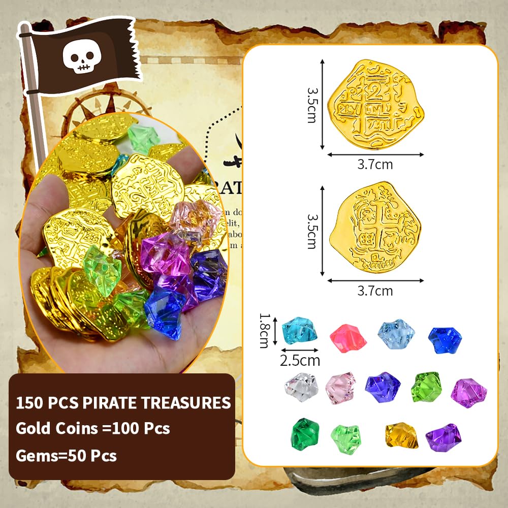 50-100 pezzi di monete d'oro in plastica sepolto tesoro pirata gemme gioielli playset gioco di attivà per pirati a tema decorazioni per feste di Halloween  15