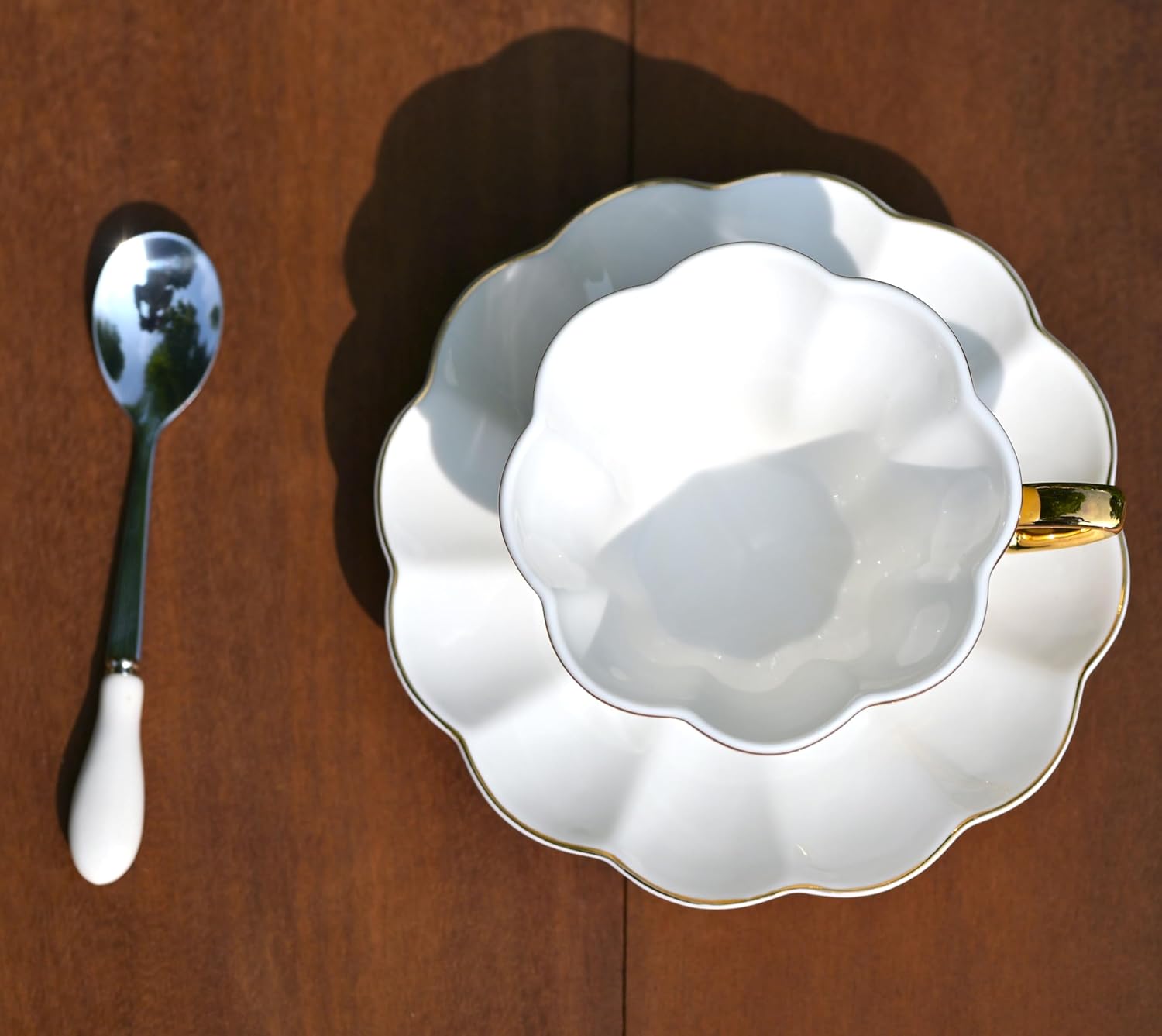 British Coffee Cup 3 Piece Set（6.8oz） Household Fashional Tea Cup with Saucer Spoon (white-B)