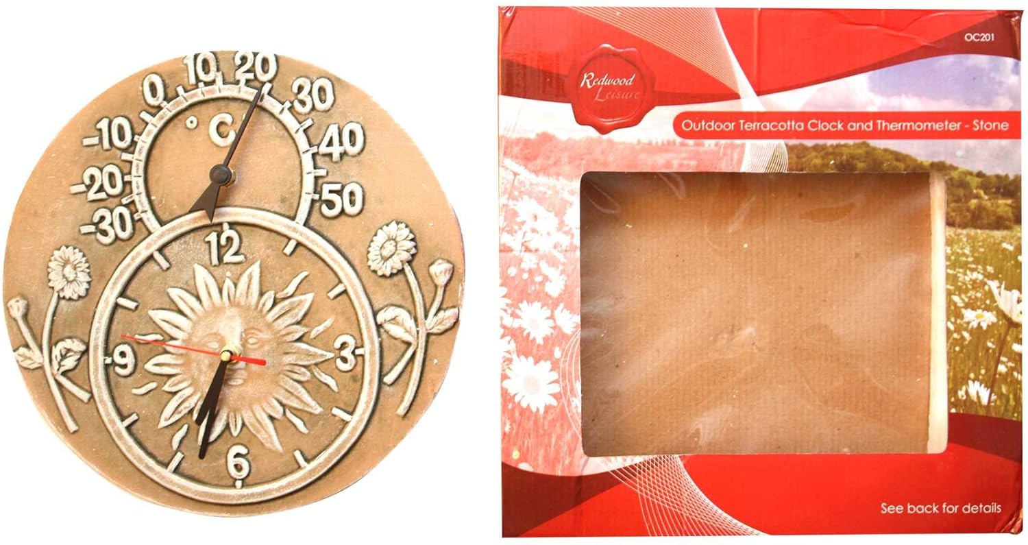Outdoor Garden Terracotta Clock & Thermometer Stone Amazon.co.uk