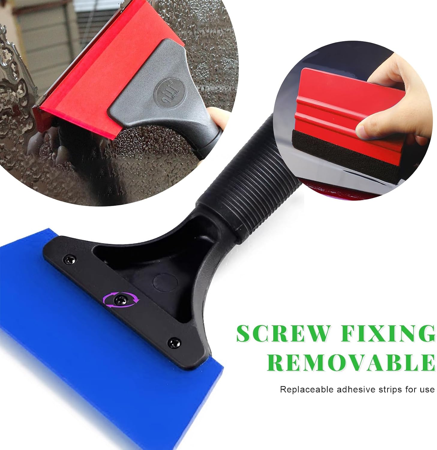 Yourkar 4 PCS Window Tint Kit Tools, Professional Vinyl Wrap Kit with Plastic Squeegee & Felt Squeegee, Universal Privacy Film Installation Tint Tools for Vehicle Glass Home (Blue+Red) image 3