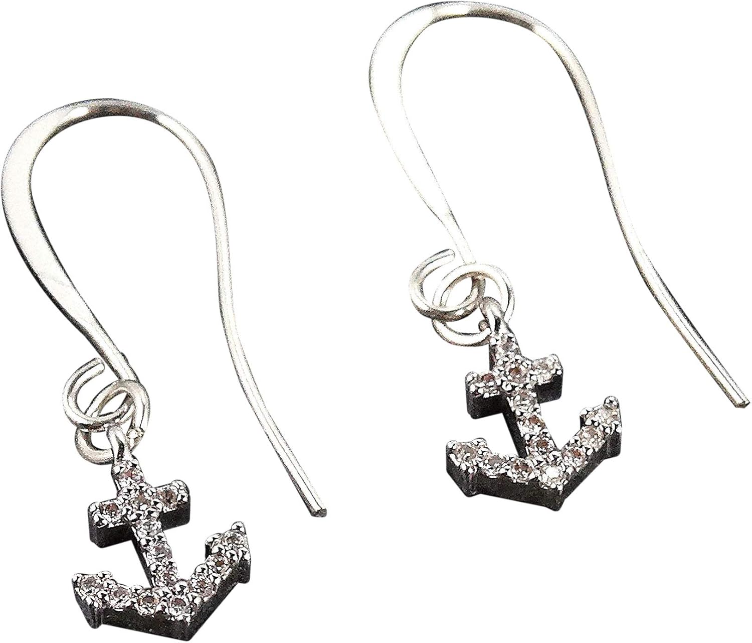 Designed By Stacey Handmade Dainty Anchor Earrings, Sparkly Cubic Zirconia Dangle Drop Earrings, Sterling Silver Ear Wires, Jewelry Gifts for Women, Birthday, Anniversary, Wedding, Prom, Homecoming
