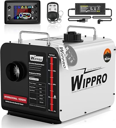 WIPPRO Diesel Heater 8KW, 12V 24V 110V All-in-One,2Gal Portable Diesel Air Heater with LCD Switch & Remote Control for Car RV Truck Boat Campervans Caravans Campers(White）