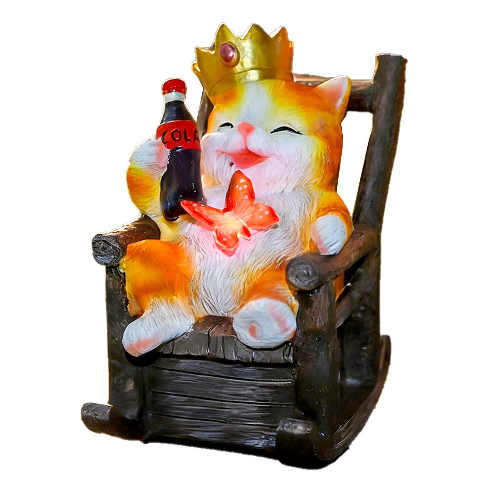 Luminaires pour figurines extérieur pour décoration de jardin avec sculpture chat résine étanche