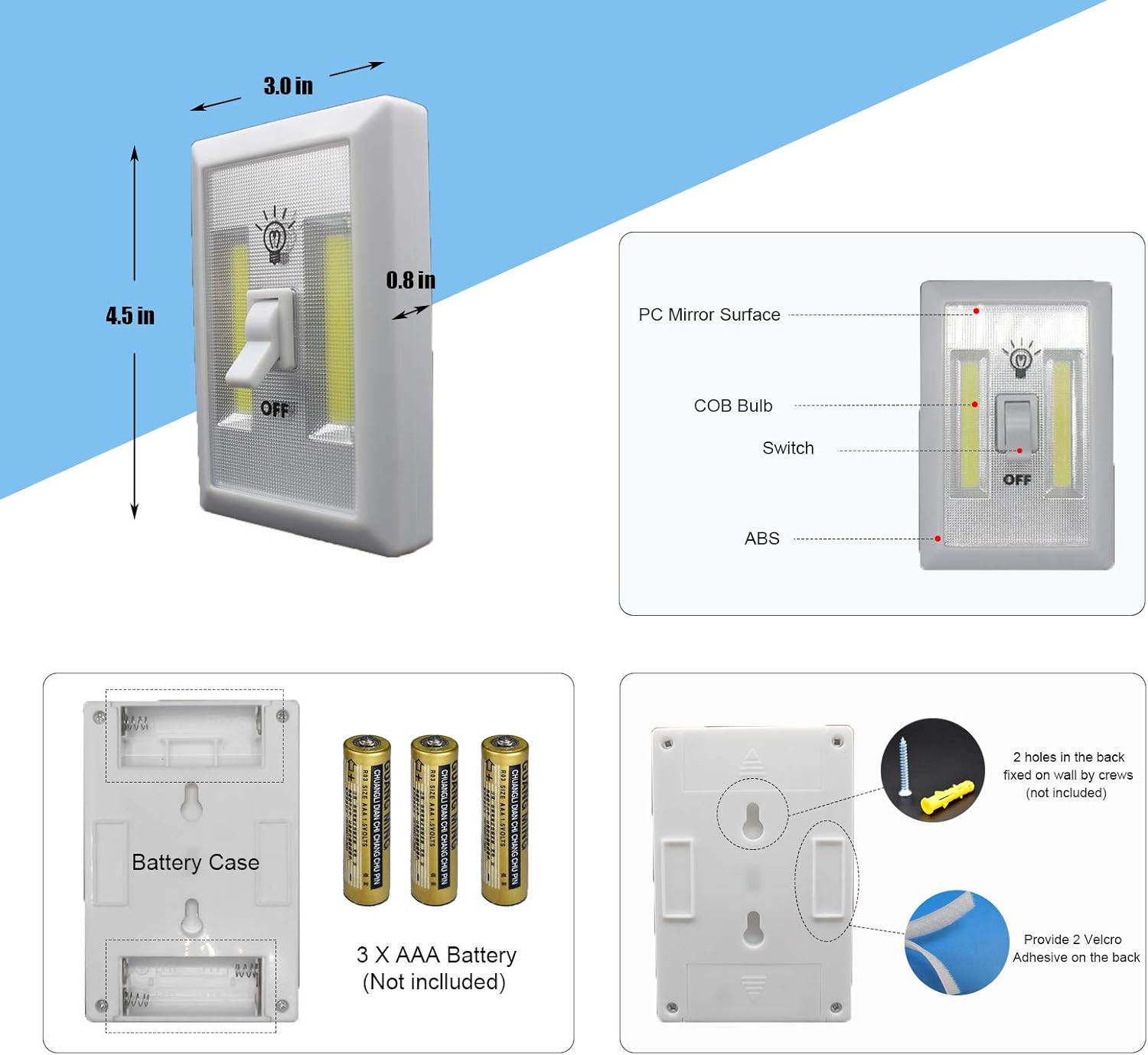 Battery-Operated LED Night Light Switch for Closets and Stairs