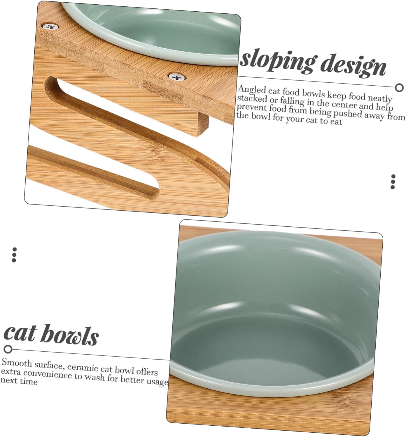 1set Ceramic Cat Bowl Bamboo Stand Ergonomic Elevated Cat Feeding Dish for Comfort and Style Non-Slip Easy to Clean for and Dogs Green