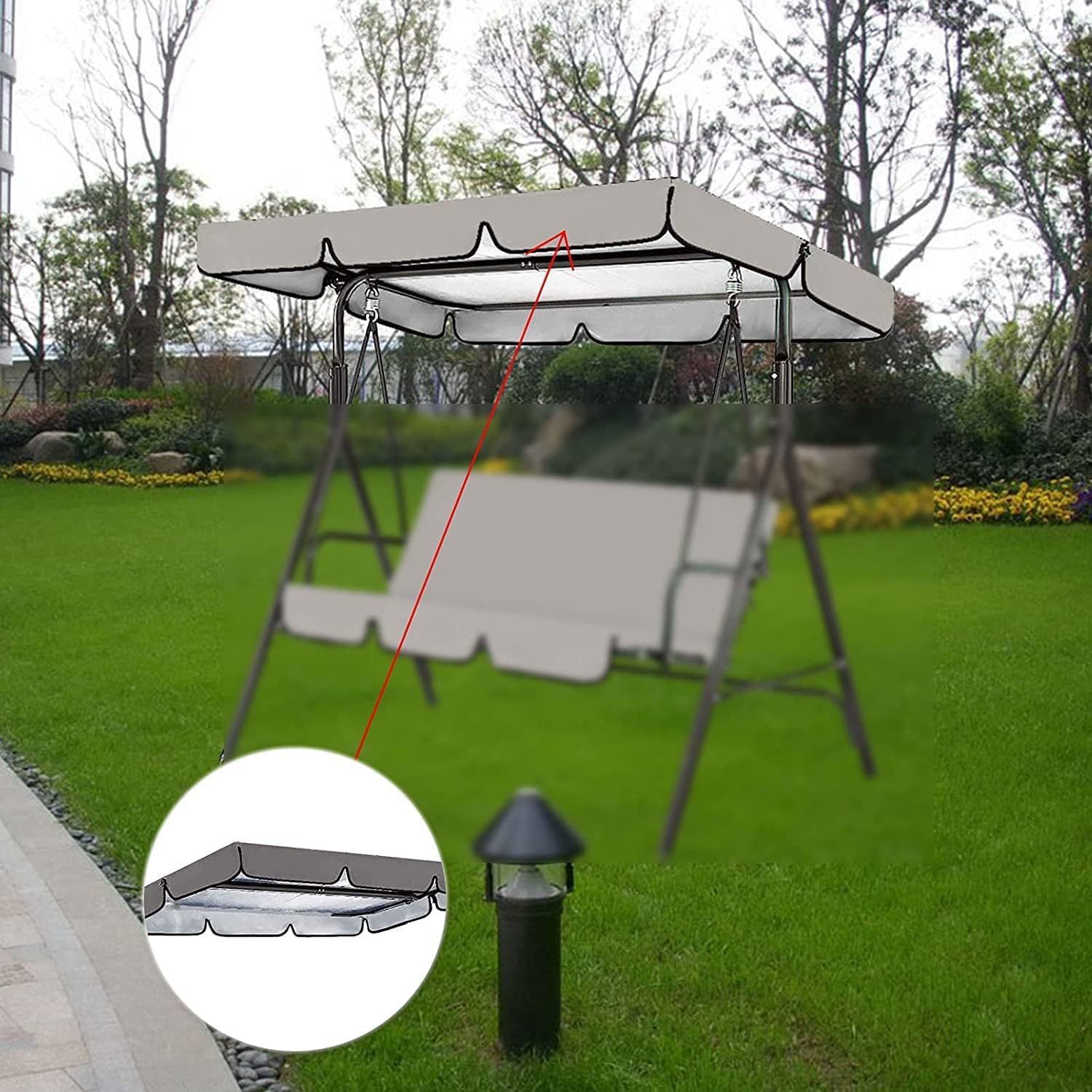 Hollywoodschaukel für 2-3-Sitzer Hollywoodschaukel – Sonnenschutz Markise Ersatz 249 x 185 x 18 cm – wasserdichtes Gartenmöbel-Zubehör