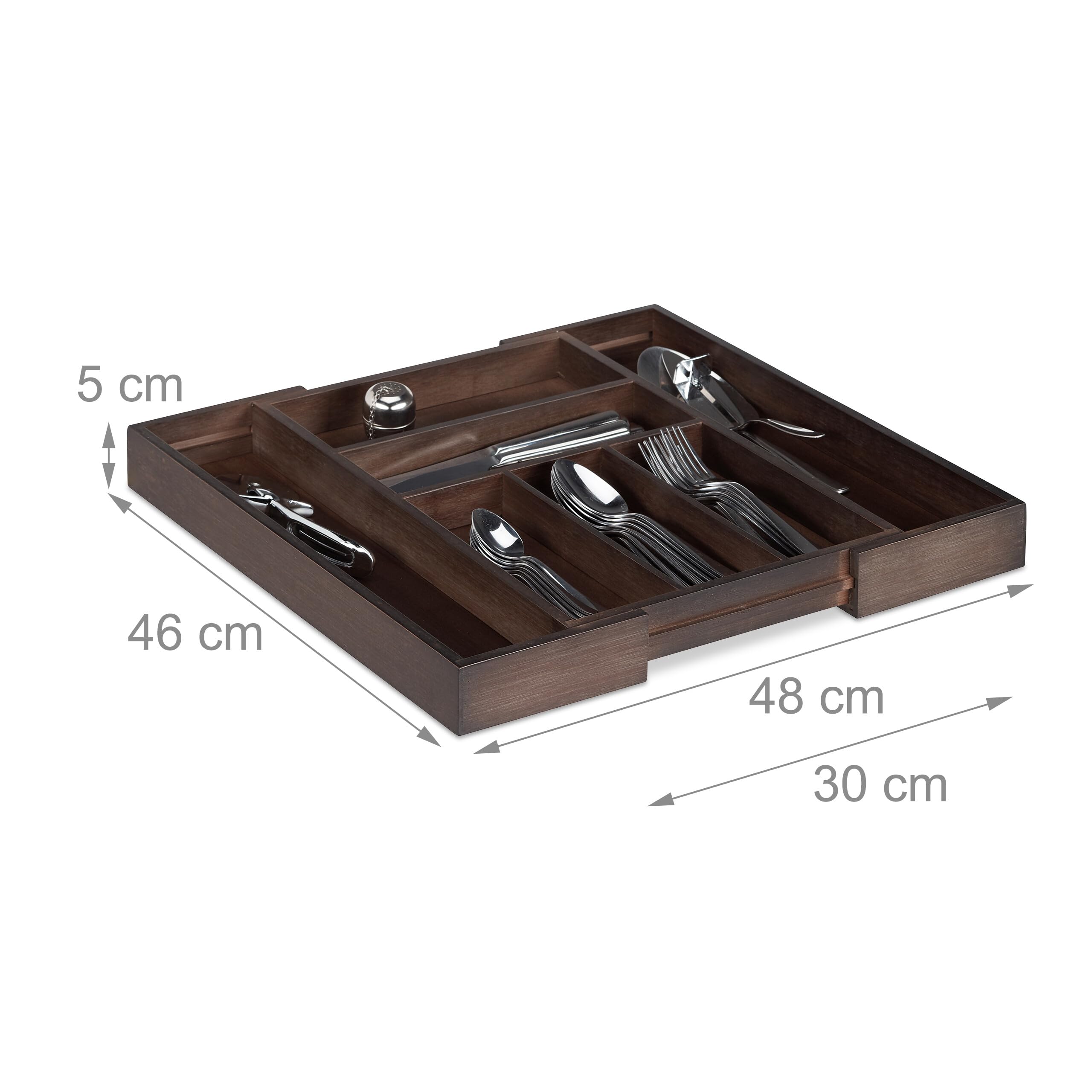 Relaxdays Besteckkasten Schublade Bambus Organizer, dunkelbraun | ausziehbar