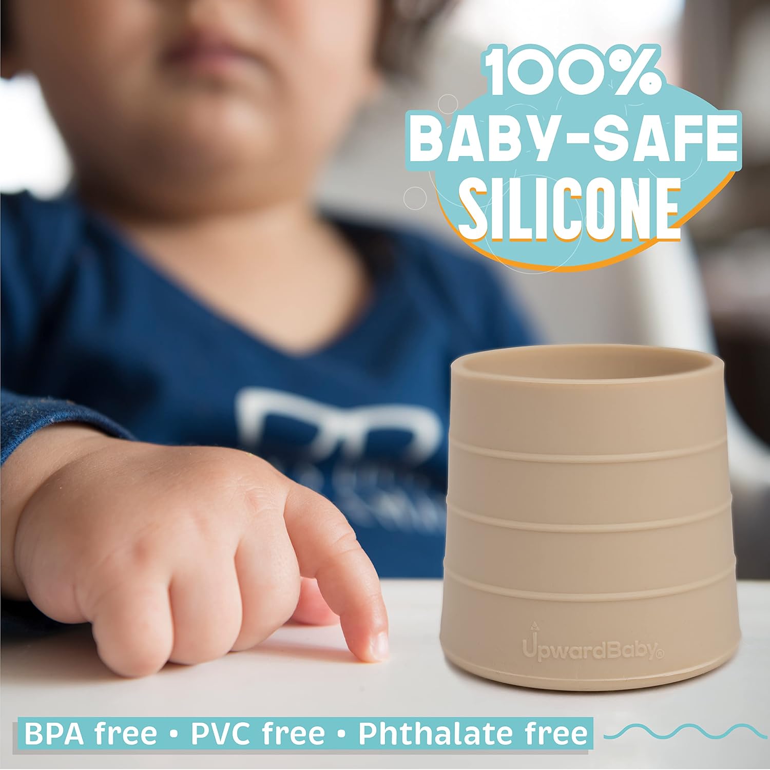 UpwardBaby Silicone Cups 2 pc Set - Transition Baby Open Cup from bottle + Easy Grip Toddler cups spill proof for 1 year old + Montessori silicone cup Baby Led Weaning Supplies Dishwasher Safe(Gray)