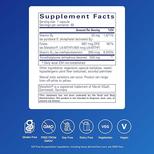 Vista 9 de Pure Encapsulations Factores de homocisteína Suplemento para apoyar los niveles normales de homocisteína y la salud cardiovascular* 180 cápsulas