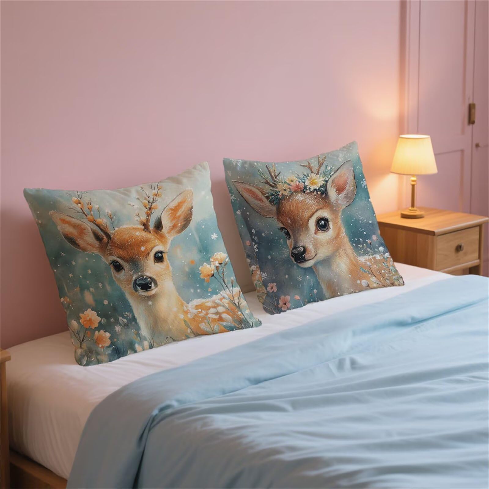 Cuscini Divano 50x50cm Lino Federa Impermeabile Cervo Copri Cuscino Letto Decorativi Cerniera Invisibile