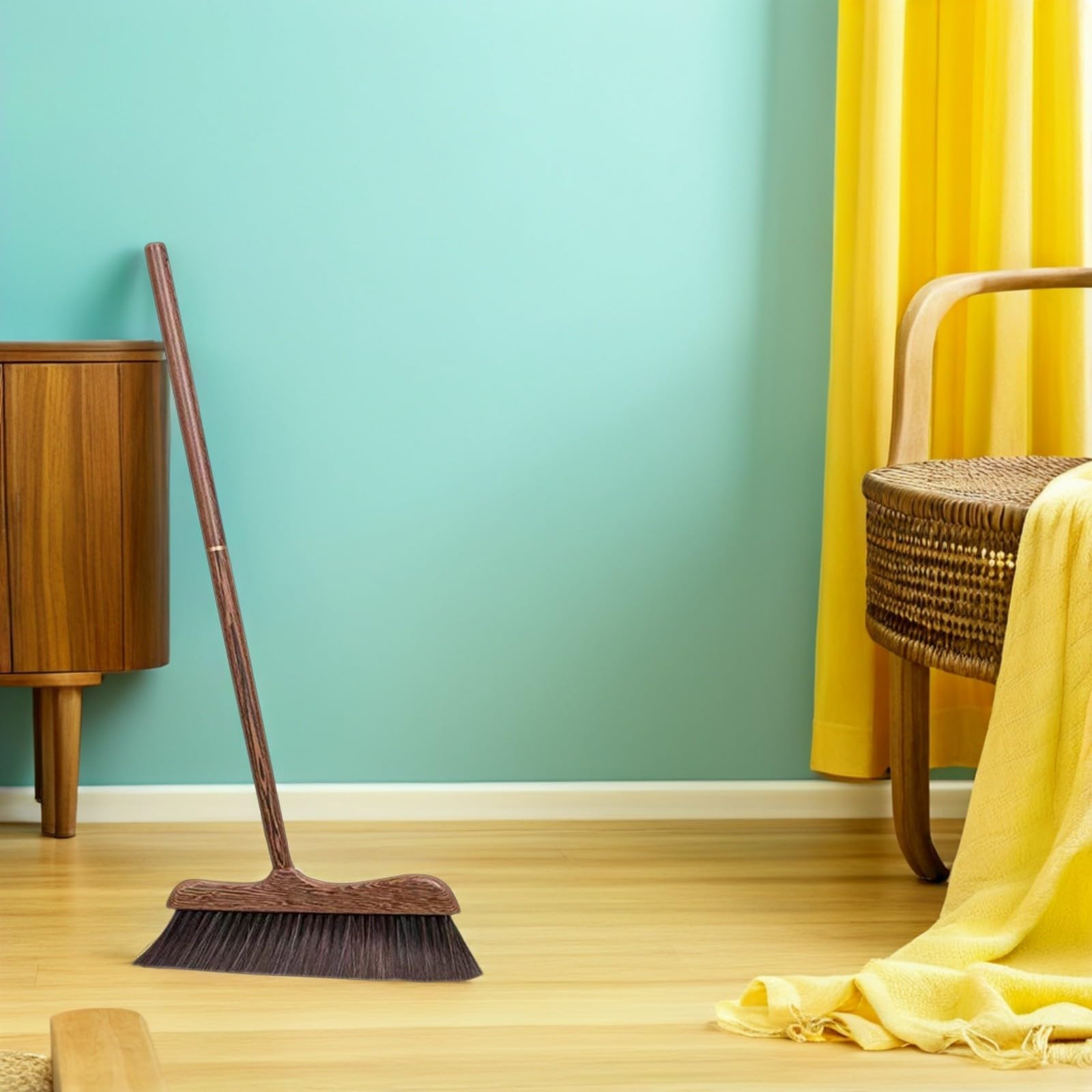 Escoba de Madera de Cerdas Suaves Mango Largo para Limpieza de Suelos Exteriores, Escobón Multiusos Adecuado para Patios y Terrazas