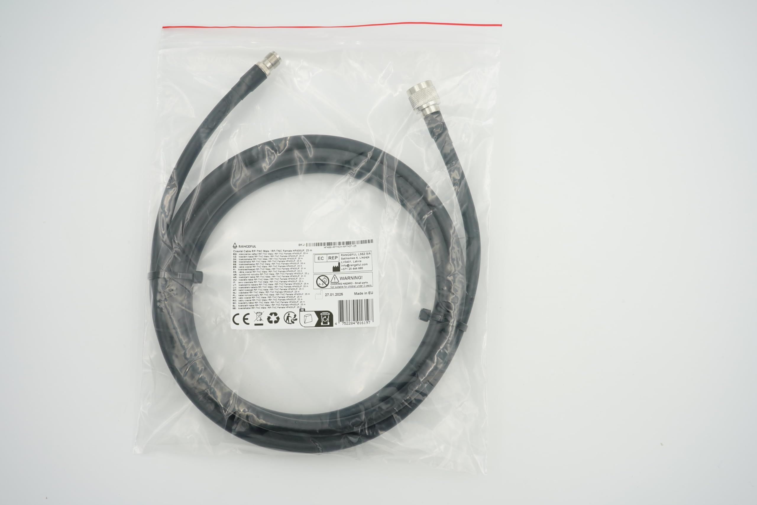25m RP-TNC mâle à RP-TNC femelle Câble coaxial — HF400 Flexible 50 Ohm Câble d'extension (équivalent LMR400 UF UltraFlex) — pour WiFi LTE CDMA GSM DCS 4G 5G 6G Mobile Wireless Routeur Antenne