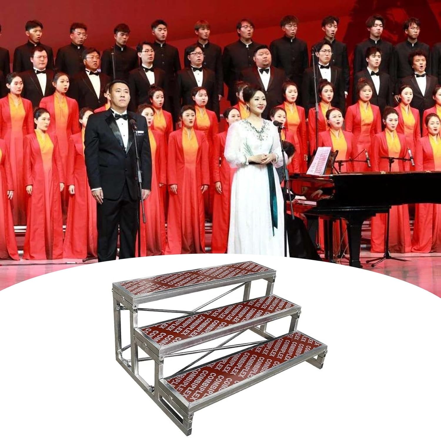 3-Tier Red Choral Risers for Evening Parties & Choir Performances, Step Treads for Singing Competitions & Conference Centers - Elevate Your Stage!