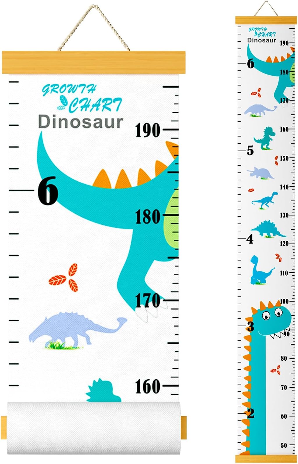 Growth Chart for Kids, Height Chart for Kids/Boys/Girls/Baby, Canvas & Wooden, Removable Growth Height Chart, Christmas Wall Room Decor -Dinosaur