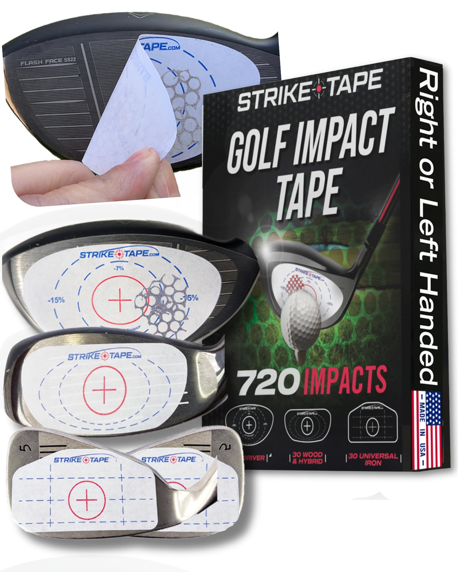 STRIKEPRO StrikeTape Golf Impact Tape. Right or Left Handed. Residue-Free impacts for All Drivers/Hybrids/Irons. Ultra Thin Golf Impact Stickers for