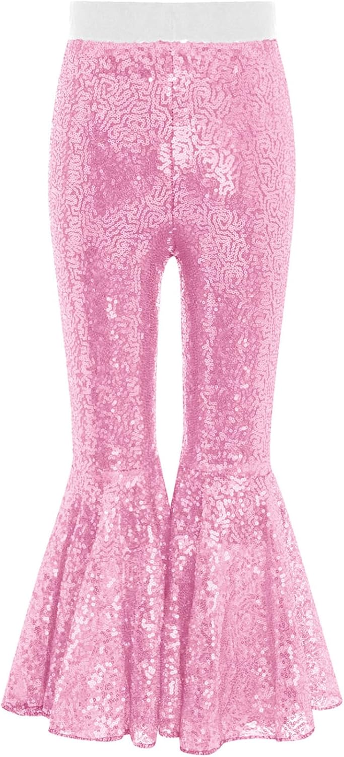 DINORMIN Children Girls Sequin Flare Pant Glitter Dance Bell Bottoms Halloween Trousers Sparkly Performance Costume