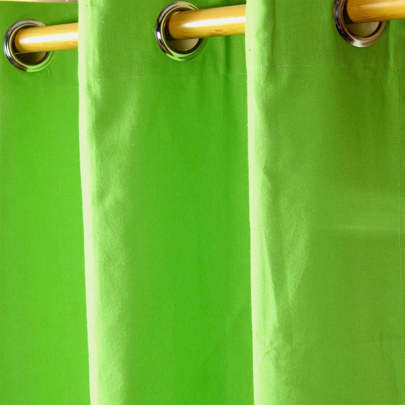 HOMESCAPES Green Eyelet Curtain Pair 137cm (54") Wide x 228cm (90") Drop Plain Heavy Unlined Curtains, W 53.9" x L 89.8" (2 Panels) - Image 2