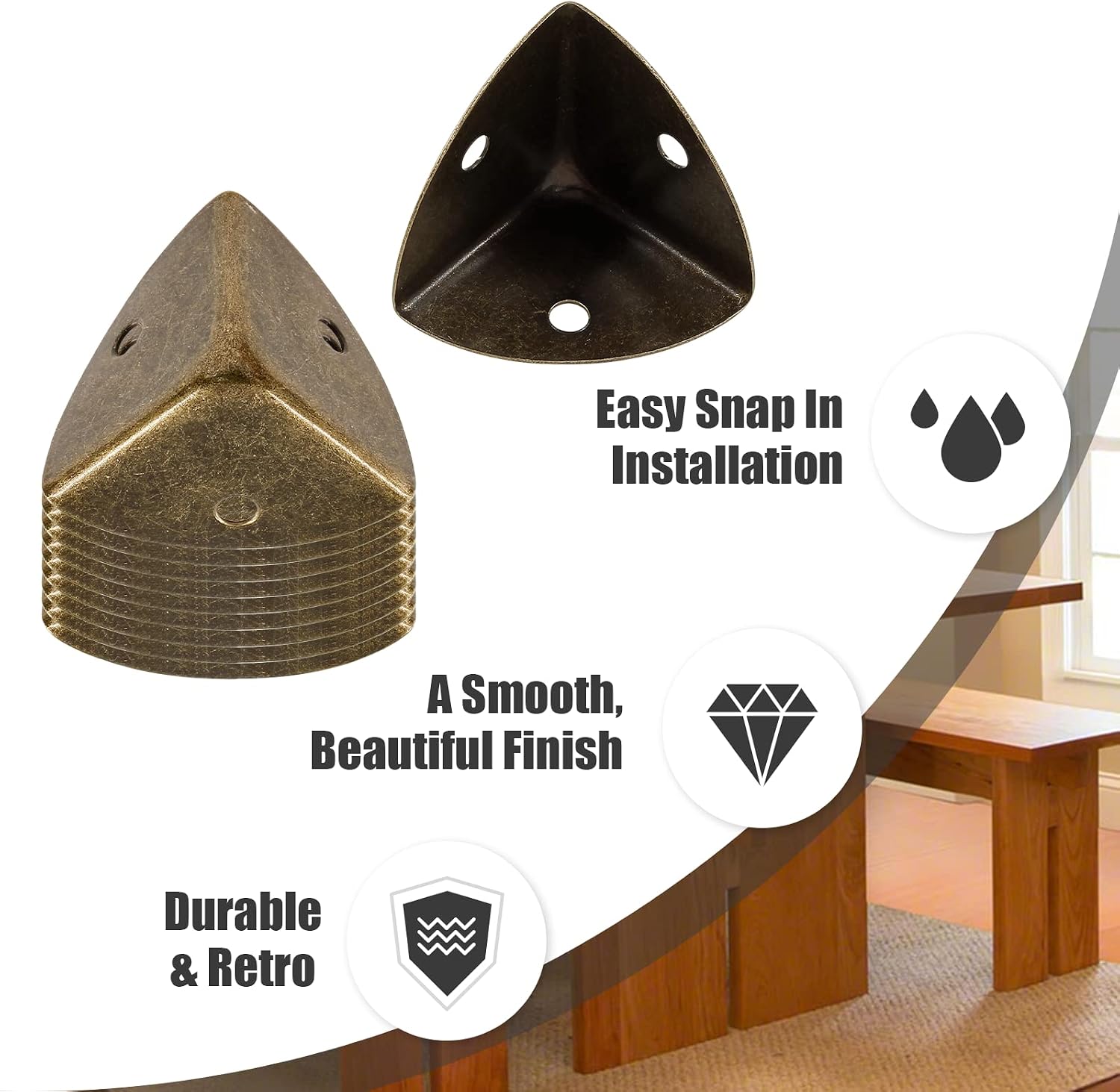 12pcs Antique Metal Box Corner Protectors, Shelf Edge Protector Decorative, Corner Guards Reliable Hardware with Mounting Screws(Bronze)