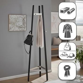 HAKU Coat Stand Chrome Black Metal Standing Coat Rack Dimensions W 47 x H 177 x D 47 cm Style: Modern