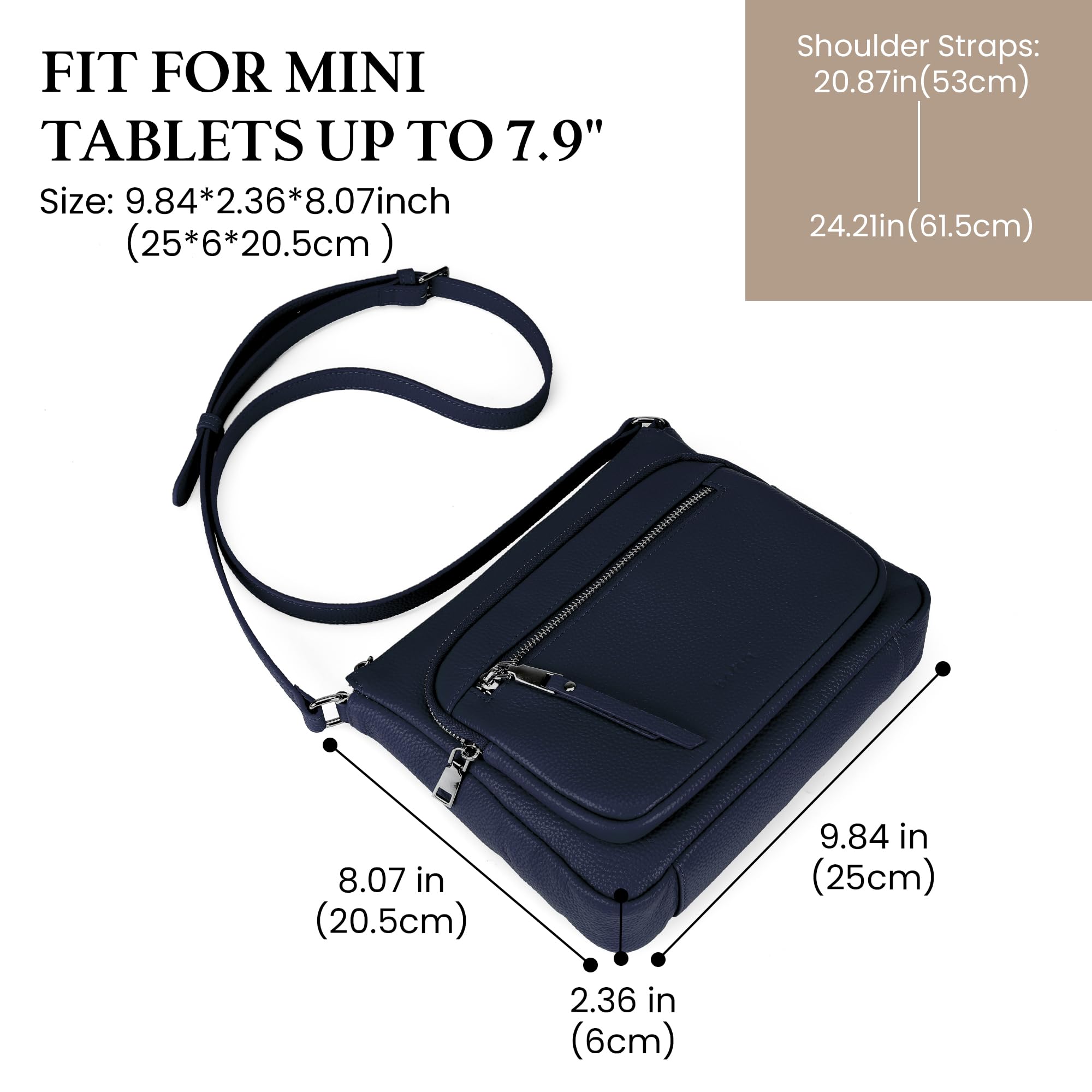 befen Borse a tracolla in vera pelle da donna di medie dimensioni con blocco RFID, borsa in pelle da donna con tasche multiple con cerniera