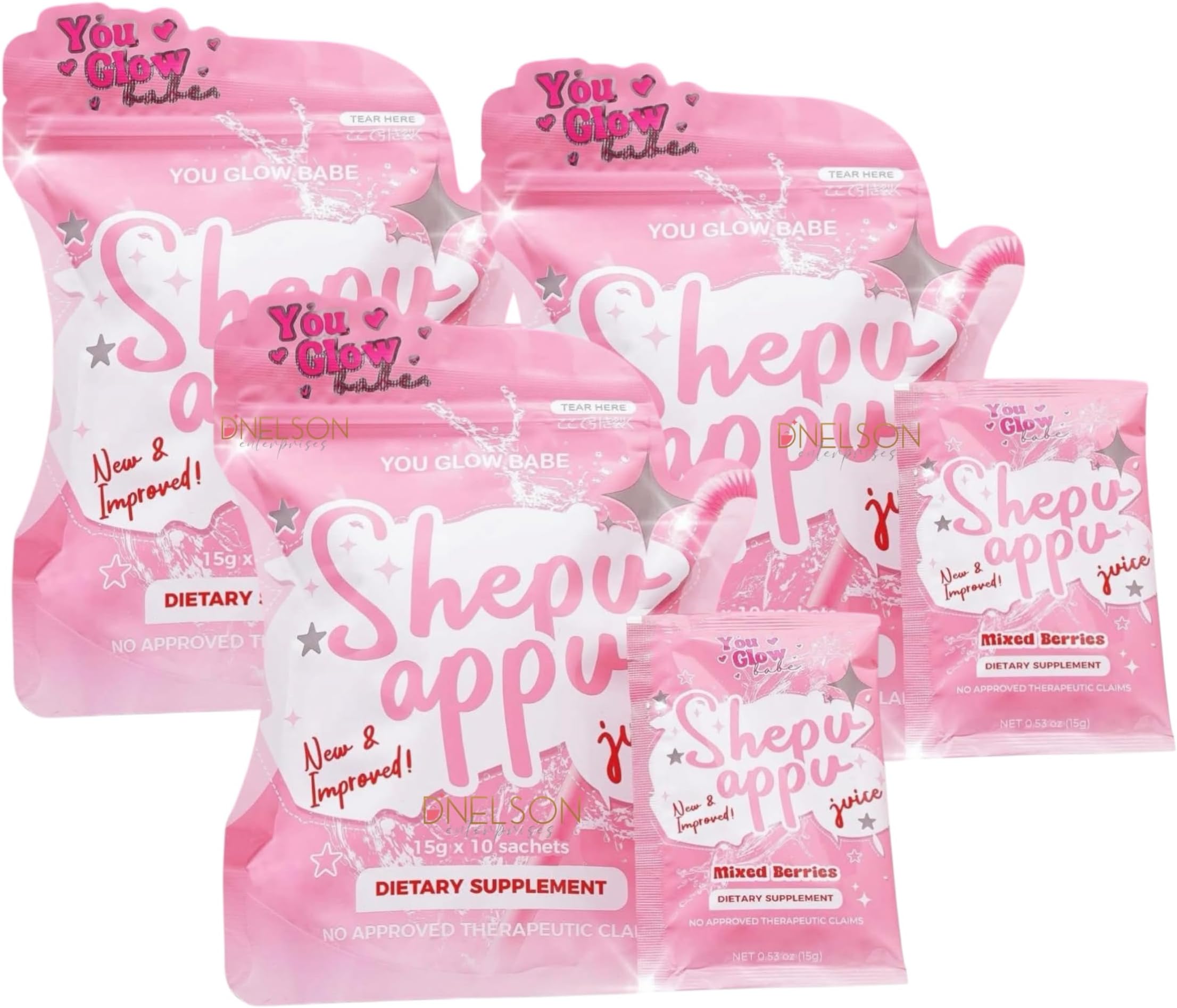 3 Packs NEW PACKAGING YOU GLOW BABE Shepu Appu Juice – Mixed Berries Drink Mix 15g x 10 Sachets