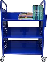 Vista 2 de Workington Rolling Book Truck Book Cart with 3 Flat Shelves, Library Book Cart with Swivel Lockable Casters 3001 Blue Azul