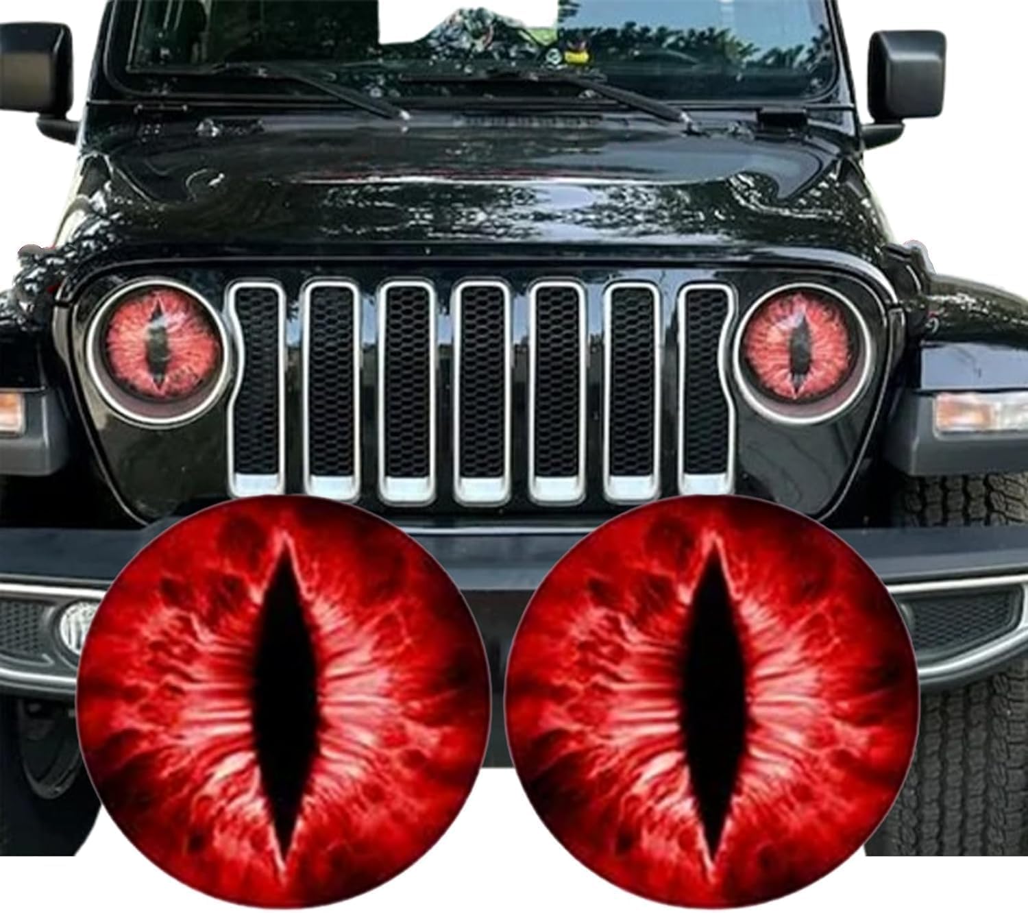 BQKBX 2Set Beast Eyes Headlight Decals,Eye Decals for Jeep Headlights,3D Stereo Eyes Headlight Decal Stickers, Round Headlight Decal, Funny Decals for Truck Car Body Window Bumper Decoration (Red)