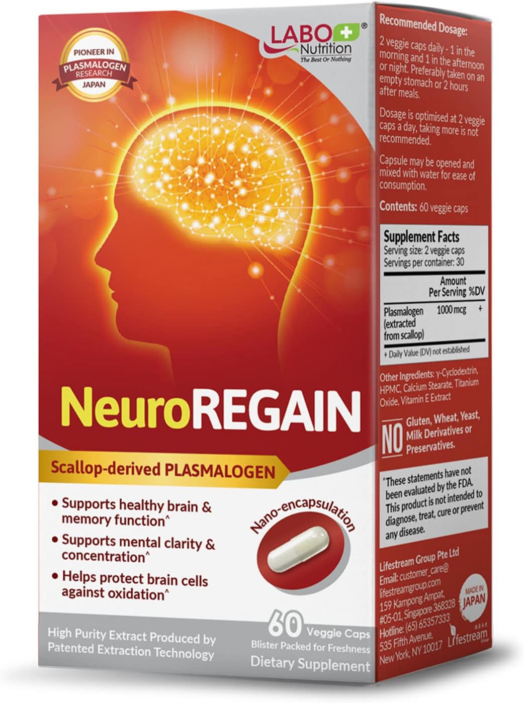 – NeuroREGAIN - Scallop-derived PLASMALOGEN for Memory, Alertness, Learning, Concentration and Other Cognitive Functions – Suitable for Seniors, Adult Men & Women