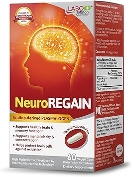 LABO Nutrition NeuroREGAIN - بلازمالوجين مشتق من الإسكالوب لتدهور الدماغ والذاكرة واليقظة والتعلم والتركيز والوظائف المعرفية الأخرى المناسبة لكبار السن والرجال والنساء البالغين