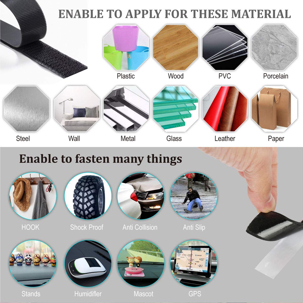 Tiras autoadhesivas de 27 pies x 1 pulgada, cinta de gancho de cierre adhesiva resistente y fuerte, cintas de montaje de tela de nailon para costura, manualidades, bricolaje, uso en interiores o