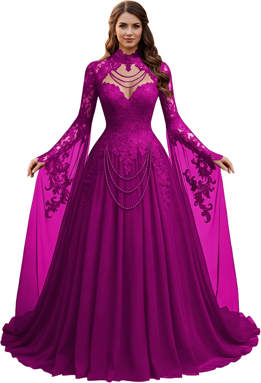 TRHTX Gothic Lace Appliques Wedding Dresses with Puffy Sleeves Beaded Ball Gown Sweetheart Bridal Gown