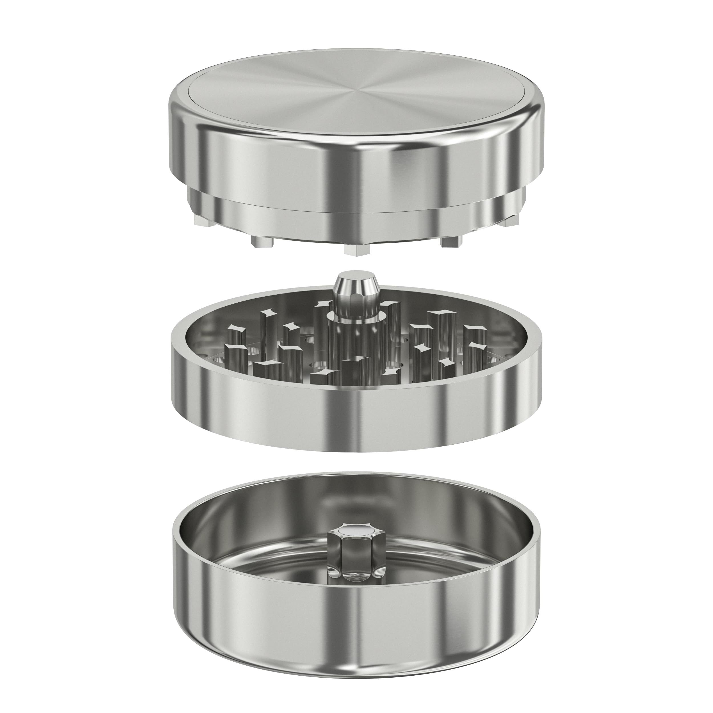 Grinder in acciaio inox 62 mm – Grinder di precisione Premium con cuscinetto a sfera, chiusura magnetica, antiruggine, durevole, macina erbe e spezie con spazzola, raschietto e scatola