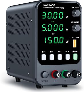 NANKADF 0-30V 5A DC Bench Power Supply with Encoder Knob, 3 Memory Presets, USB Fast Charge & Short Circuit Alarm