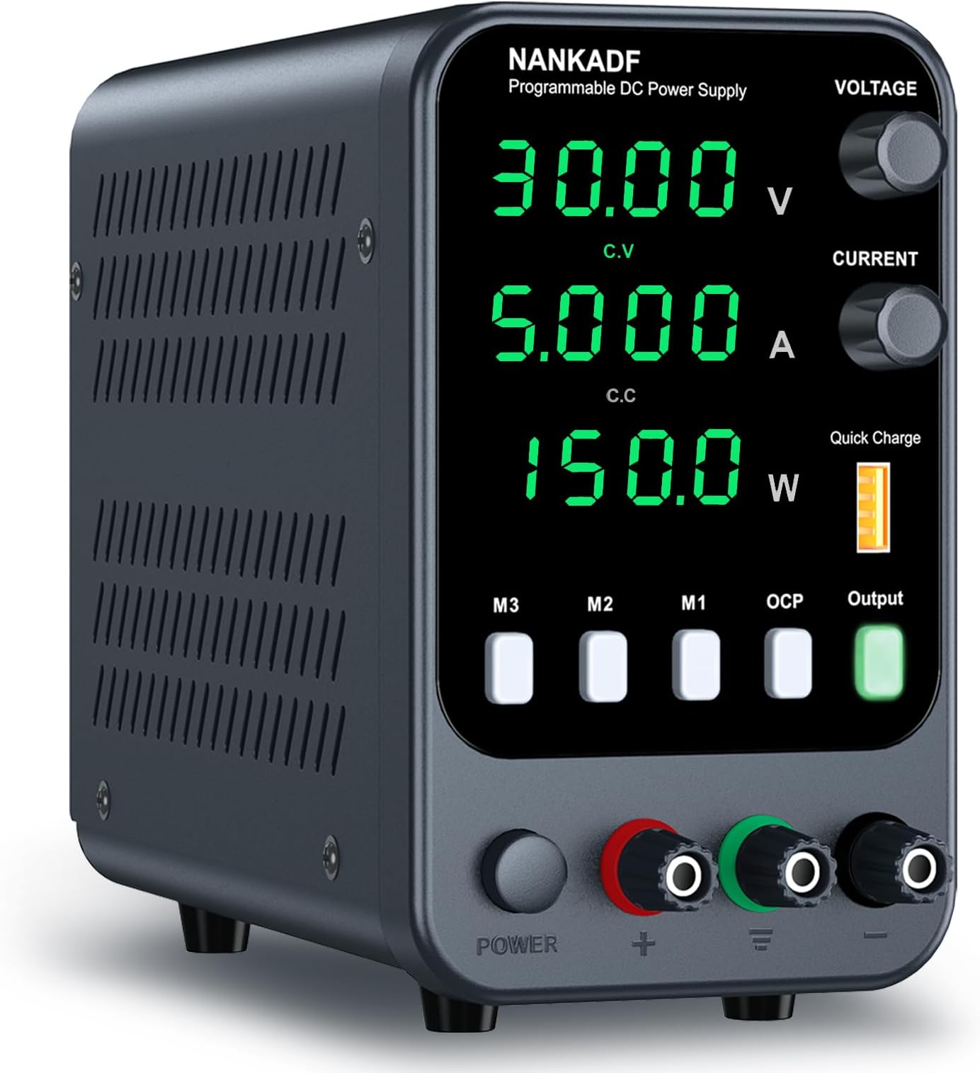 DC Power Supply, Bench Power Supply with Memory Storage & Recall，Variable Power Suppy with Encoder Adjustment Knob, 5V/3.6A USB Quick-Charge & OCP Short Circuit Alarm (0-30v 0-5a)