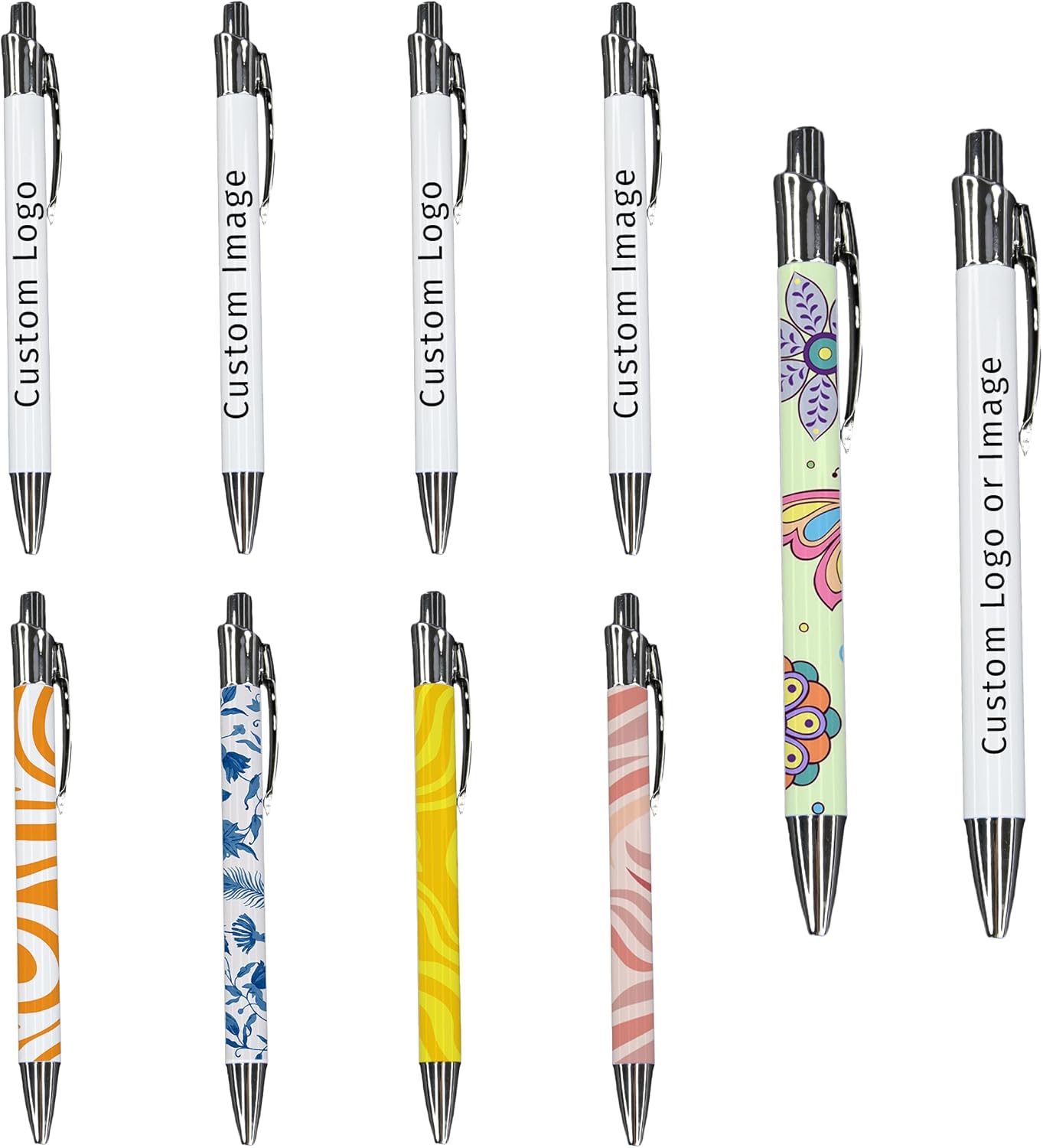 Custom Sublimation Pen Set of 10 - Customizable Aluminum Ballpoint with Replaceable Refill, Ideal for DIY Heat Transfer Designs, Crafts & Stationery Supplies, Easy Peel Sublimation Pen Wraps
