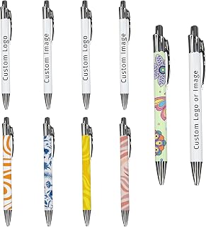 Custom Sublimation Pen Set of 10 - Customizable Aluminum Ballpoint with Replaceable Refill, Ideal for DIY Heat Transfer Designs, Crafts & Stationery Supplies, Easy Peel Sublimation Pen Wraps