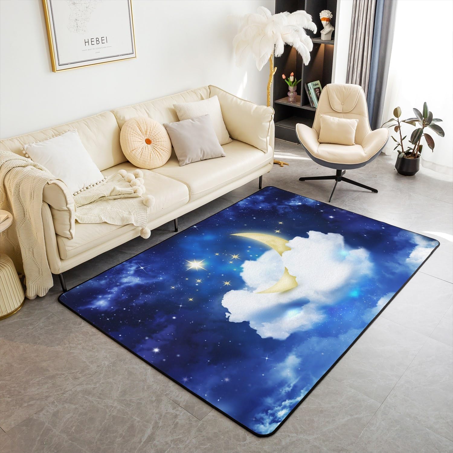 Tapis antidérapant lune colorée 180x280cm pour sécuriser le sol du salon et des enfants