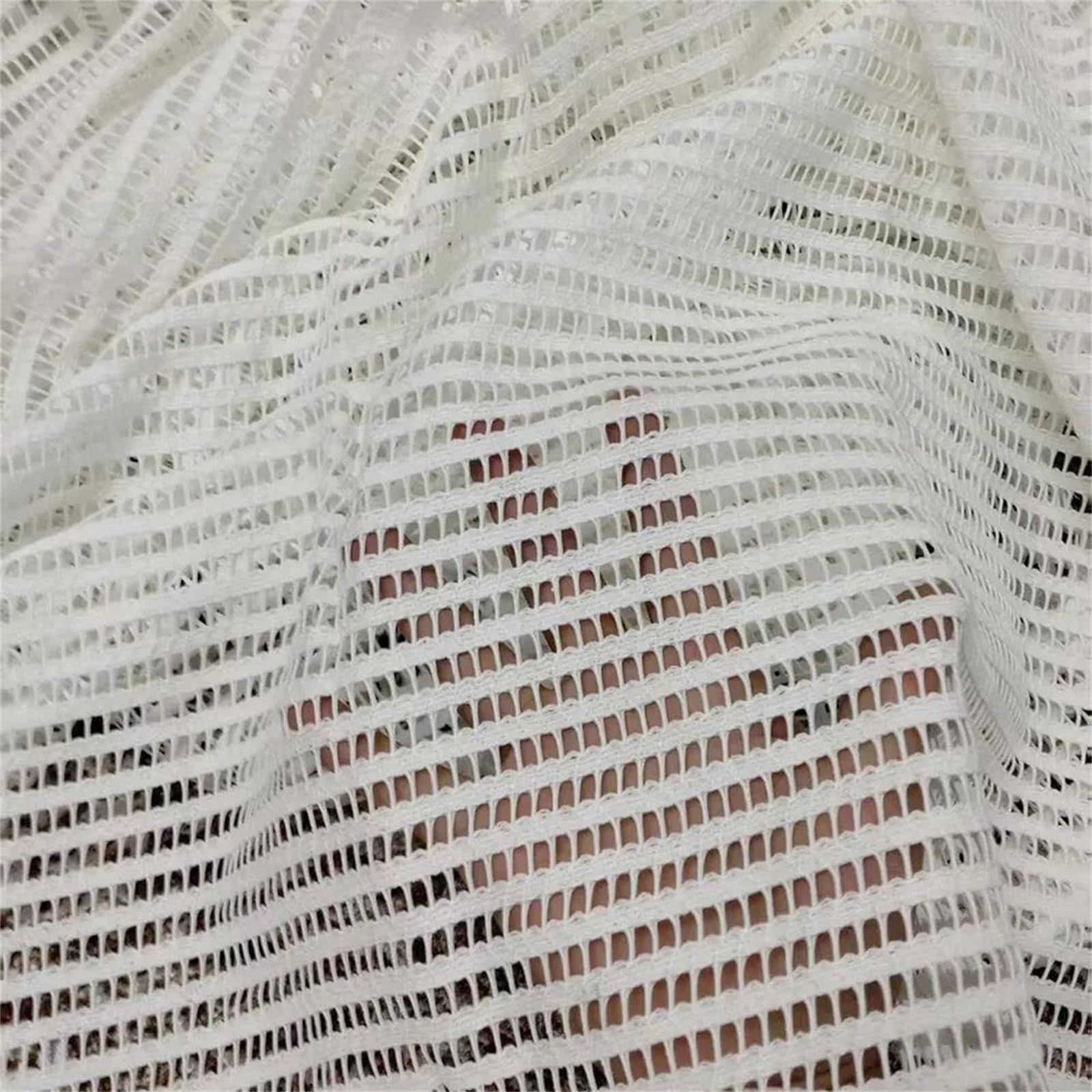 Tejido de malla para costura, Cordón De Tela Encaje Nupcial Bordado Calado Poliéster Transparente Crema Negro 90cmx145cm(Cream)