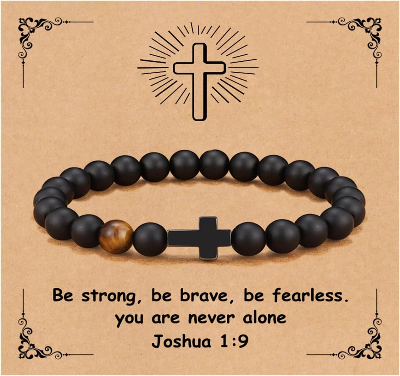 Christian Bracelet for Men Women,Natural Stone Bracelets with Inspirational Card Faith Cross Bracelet Birthday Christmas Gifts for Men Women