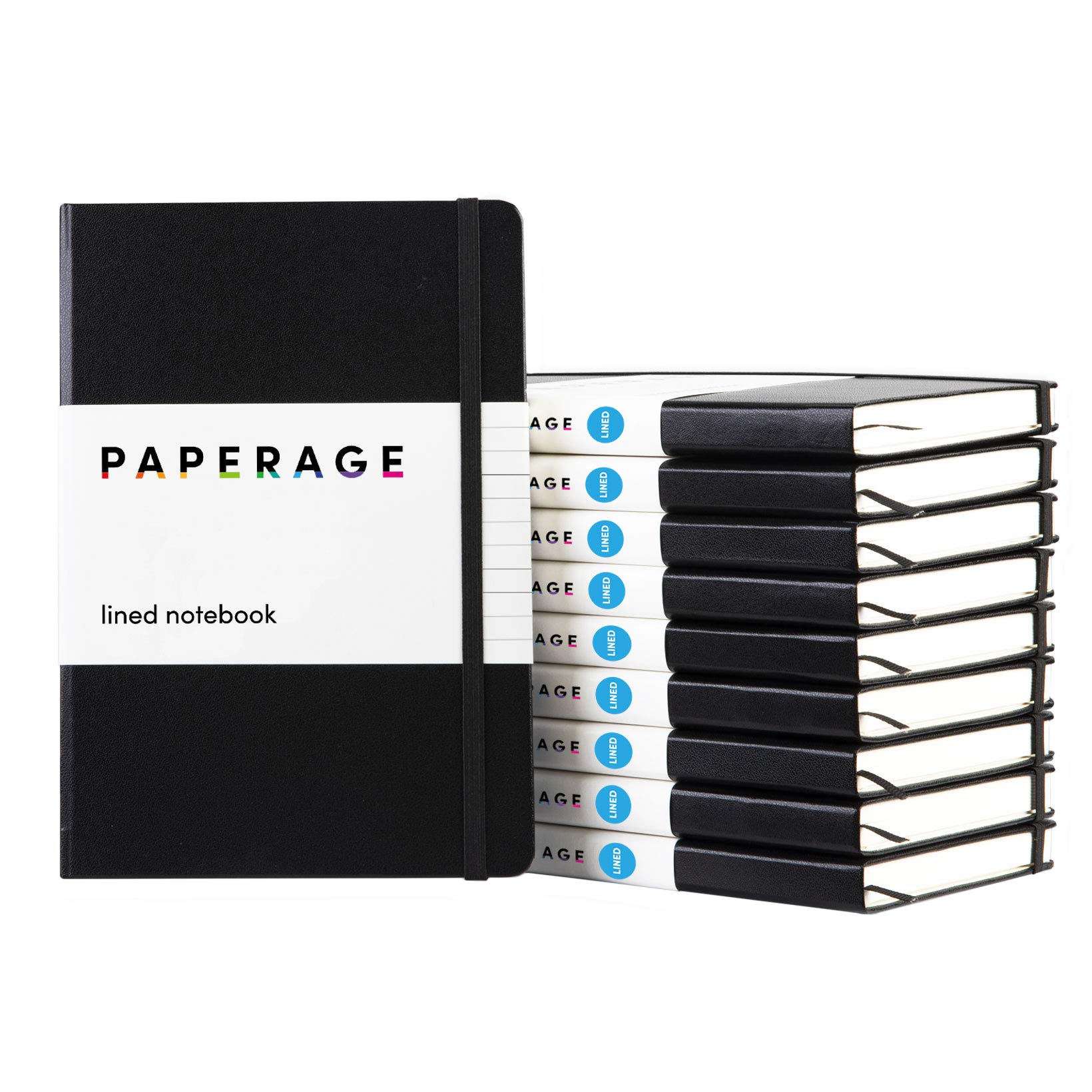 PAPERAGELined Journal Notebook, 10 Pack, (Black), 160 Pages, Medium 5.6 in x 8 in - 100 GSM Thick Paper – Hardcover Journaling Notebook for Work, School & Note Taking