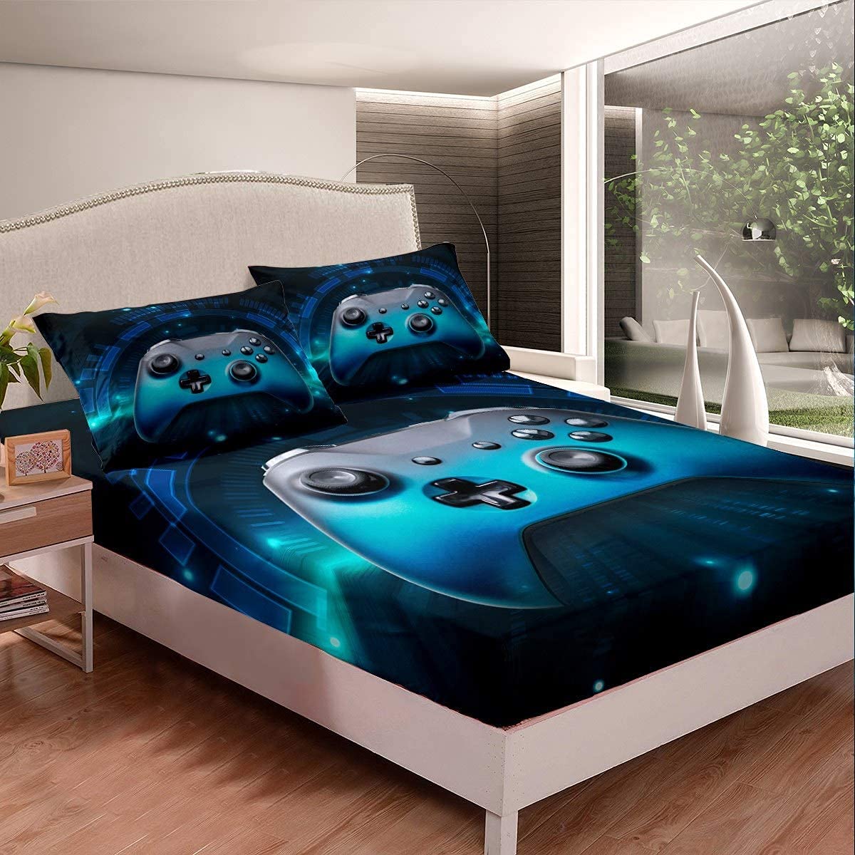 Loussiesd Gamer - Lenzuolo Con Angoli Elasticizzati 90x200 Cm Per Bambini - Microfibra Stampa 3D Videogame + Federa