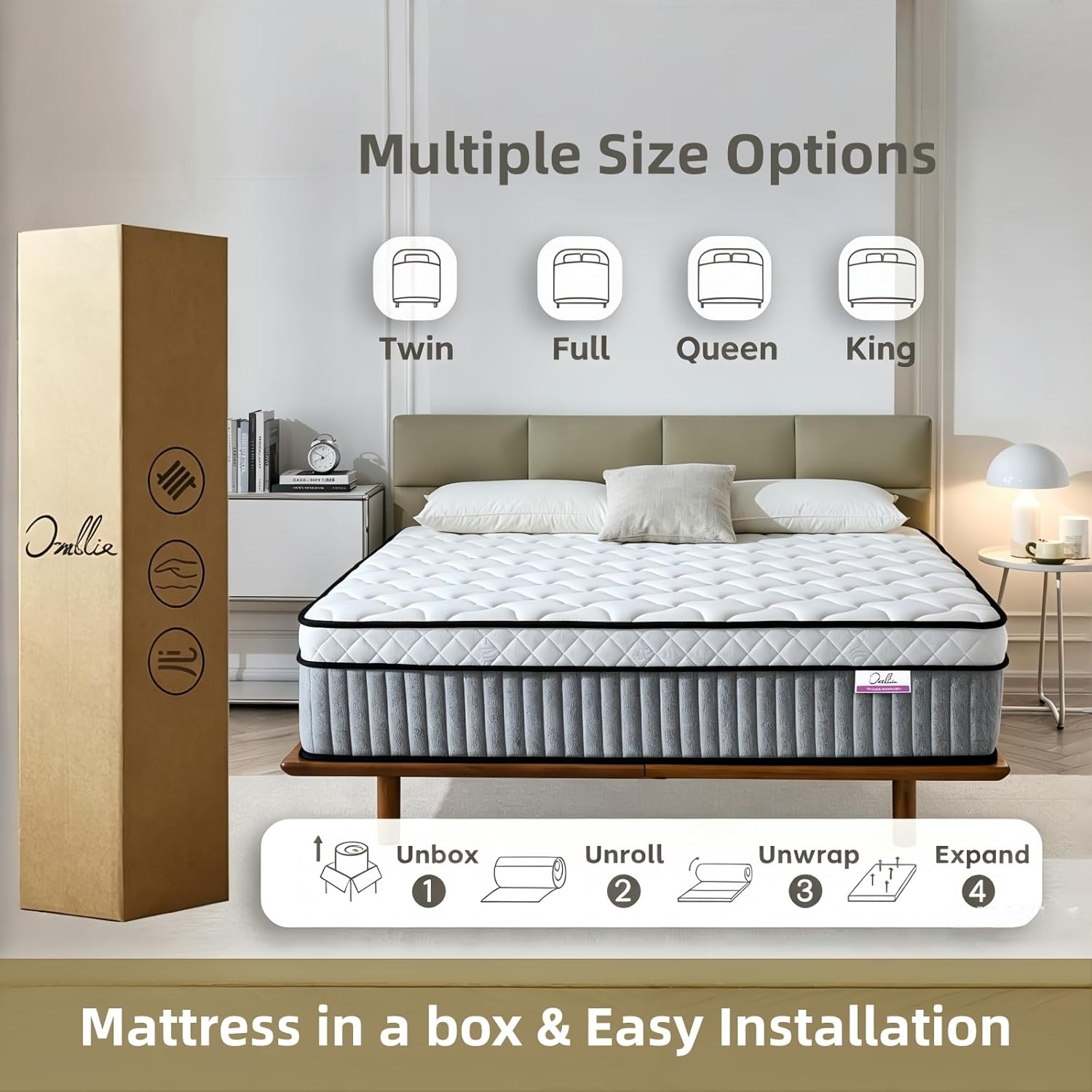 Omblix Full Size Mattress, 12 Inch Full Mattress,Hybrid Mattresses in a Box with Memory Foam and Individual Pocketed Coil,CertiPUR-US,Medium Firm & Pressure Relief