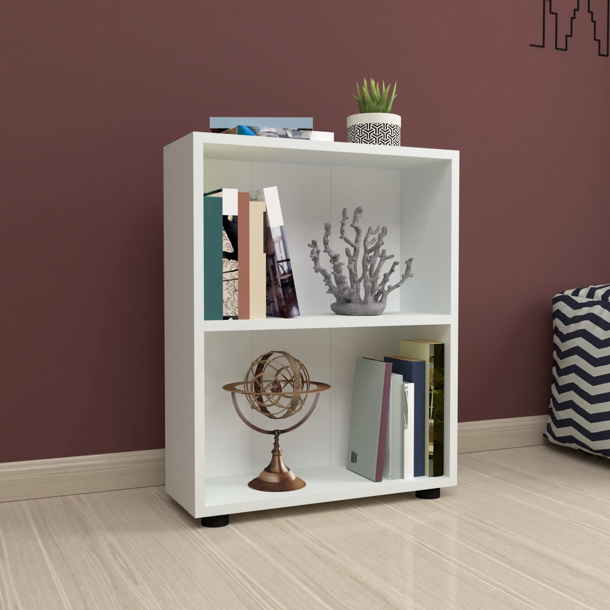[en.casa] Regał na książki Vara z miejscem do przechowywania, regał do salonu, 72 x 55 x 20 cm, ścianka działowa z 2 poziomami, regał stojący, regał do przechowywania, biały