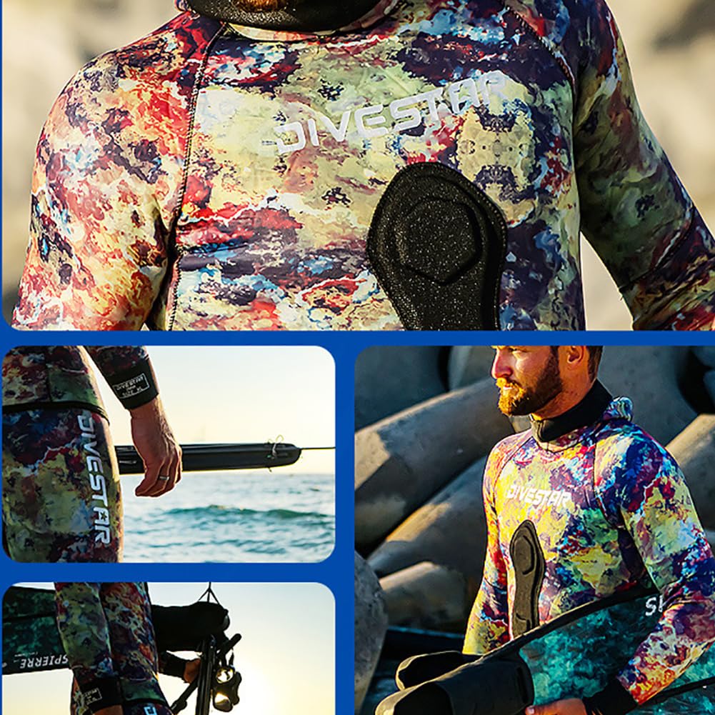 I Colori Della Muta di Pesca a Scaratura in Neoprene da 1,5 Mm Cambiano Con L'ambiente Circostante, 2 Pezzi Mimetizzati Camuffita Per Immersione Con Cappuccio Con Cuscinetto Carico Del Torace