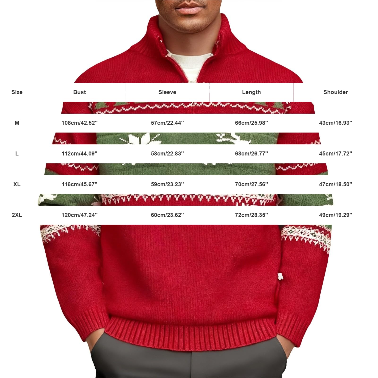 Generico Maglia Uomo Maglia A Coste Collo Alto Mezza Zip Motivo Natalizio Calda Ideale per Le Cene E Uscite delle Feste Invernali