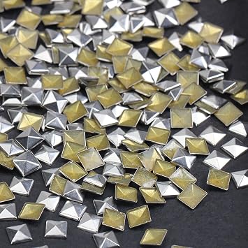 Hotfix Iron On,7X7mm Flat Back Pyramid Studs - 1/4" Flatback Glue on Studs 100pcsSilver, Pyramid 7x7mm
