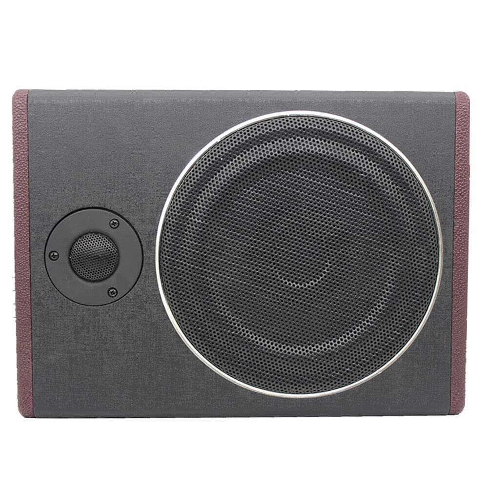 Subwoofer piatto per auto, basso attivo, set attivo ultra compatto, sotto il sedile, corpo in legno rivestito in pelle PU, riduce le vibrazioni, nero