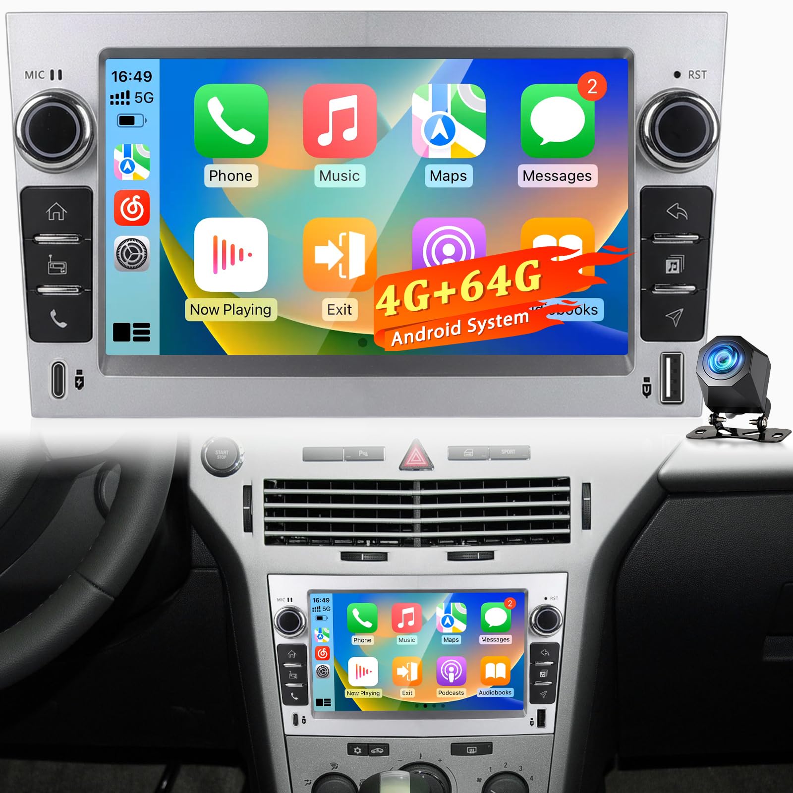 [4+64G] Radio Android para Opel Corsa Astra Zafira Meriva Vivaro Combo Tigra TwinTop: 7 Pulgadas Pantalla Táctil IPS con Carplay y Android Auto, 5G/WiFi, GPS, BT 5.0 + Cámara de Marcha Atrás